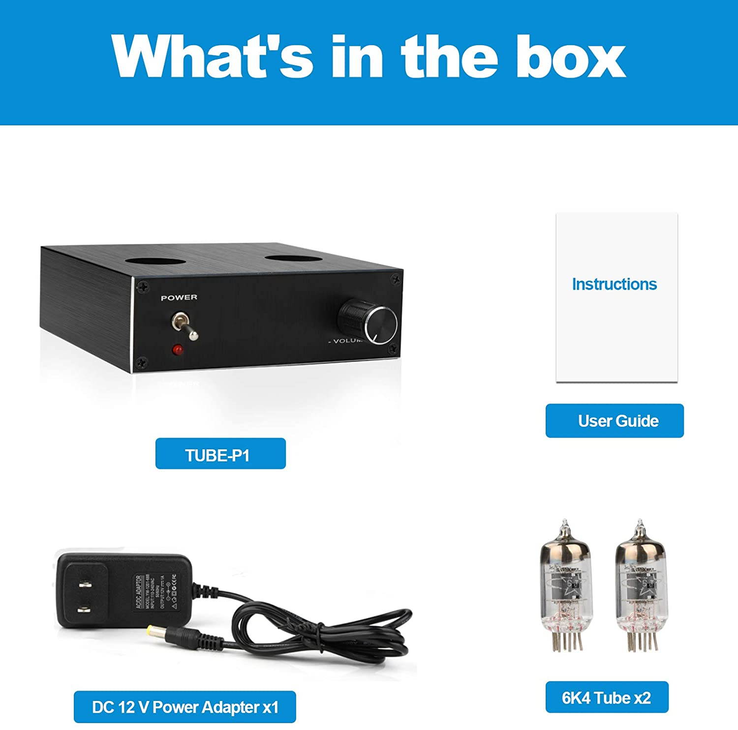 Vacuum Tube Preamp,Audio Vacuum Tube Preamplifier Mini Electronic Hi-Fi Stereo (6K4 Tube) with Treble & Bass Tone Control for Home Theater System ,with Power Adaptor