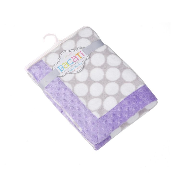 Bacati - Grey Dots with Solid Border Blanket (Grey Dots/Lilac Border)