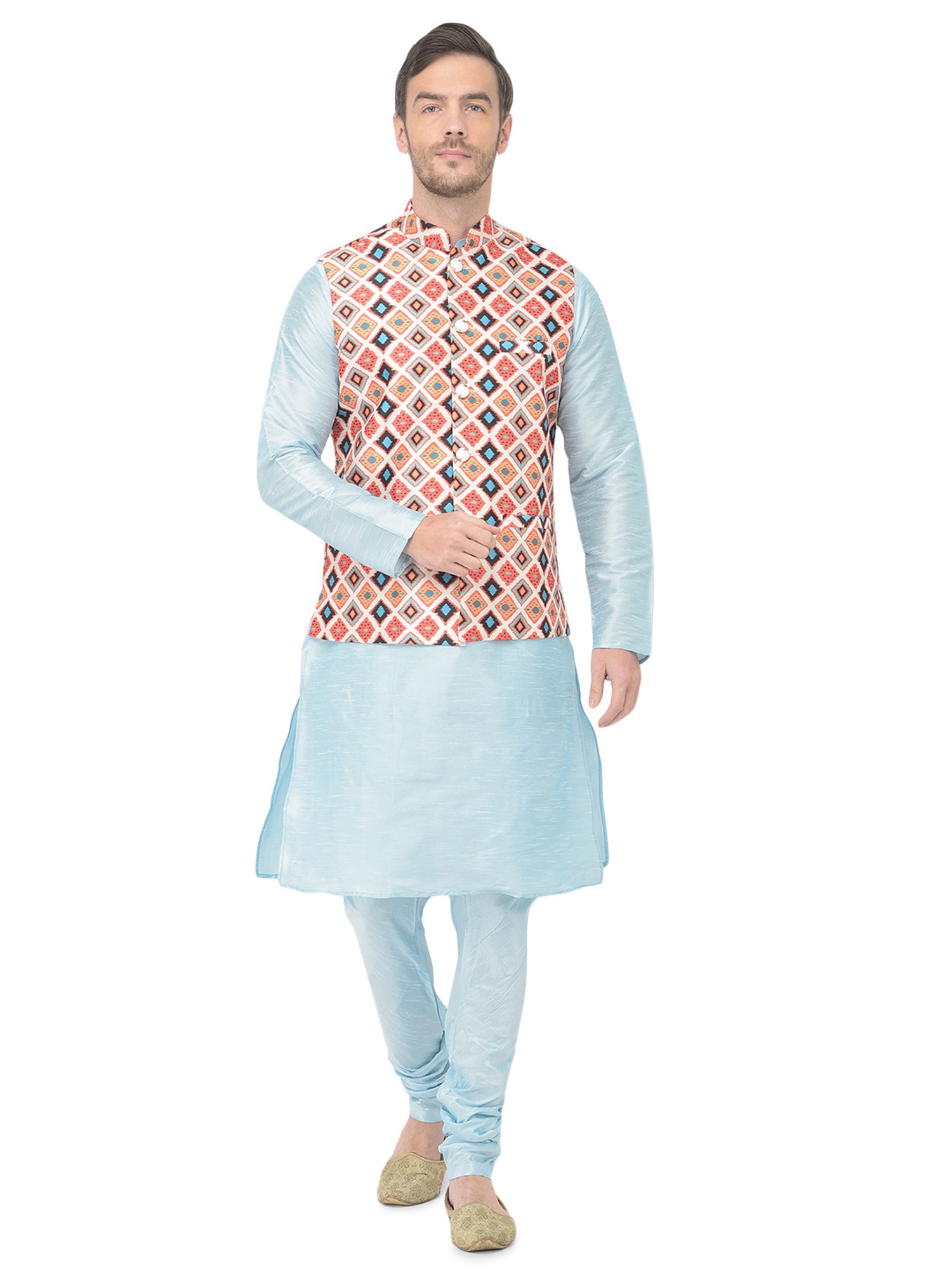 SG LEMAN Multi Regular Fit Printed Nehru Jacket