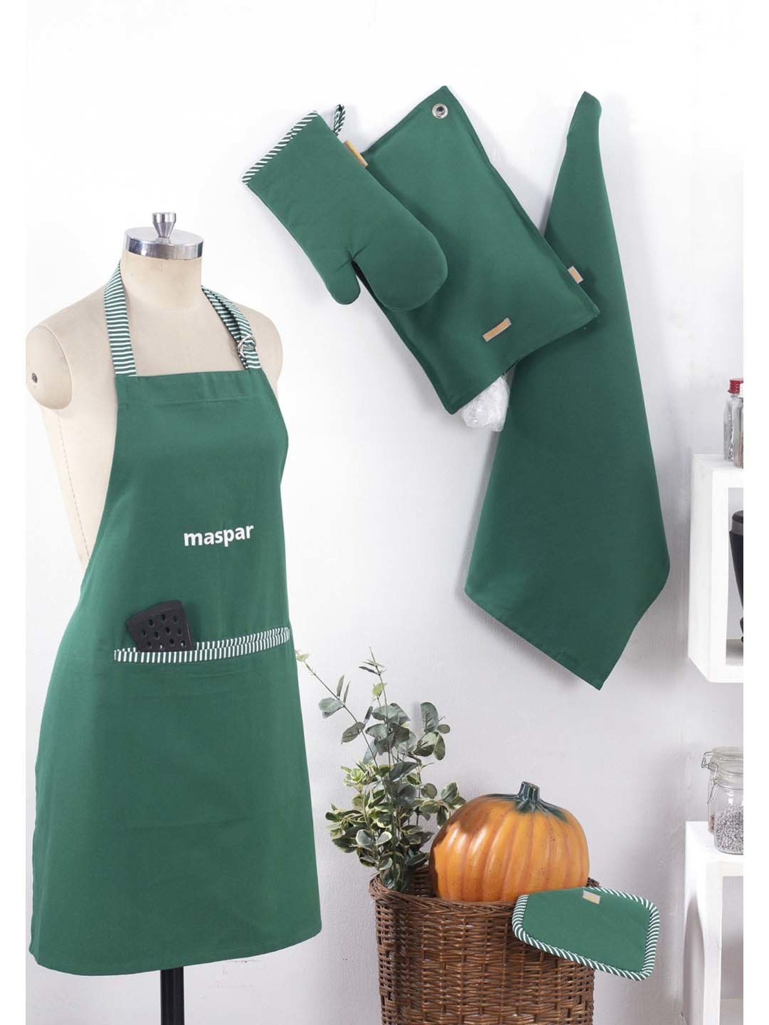 Ariana Yellow & White Cotton Kitchen Apron with Pocket