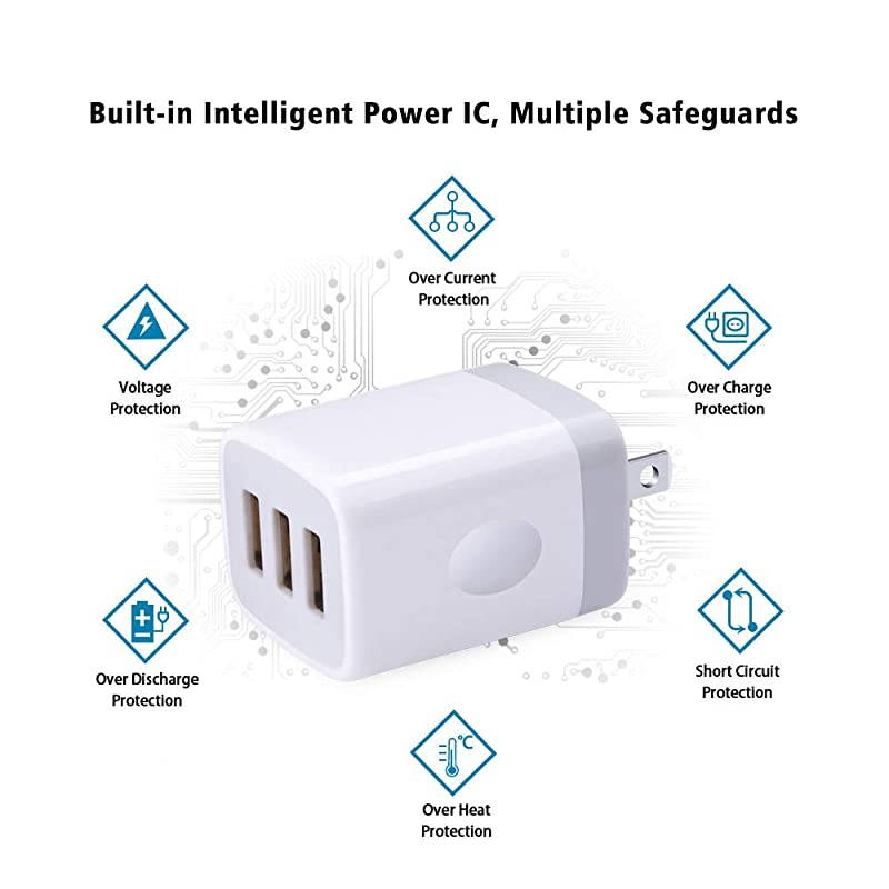 Wall Charger 3 Port Charger 5V 31A 2PC MultiPort Travel Wall Plug Cube Compatible with iPhone X 8 7 Plus Samsung Note 9 S9 S8 Note 8 LG V35 THINQ Q7 G7 Huawei Moto Nokia and More