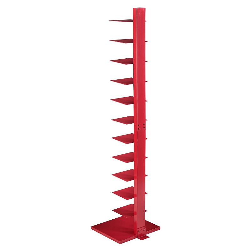 Southern Enterprises Furniture HZ9492 65 Inch Freestanding Adjustable 12 Tier Modern Metal Spine Tower Book Shelf Decor Organizer Storage Case, Red