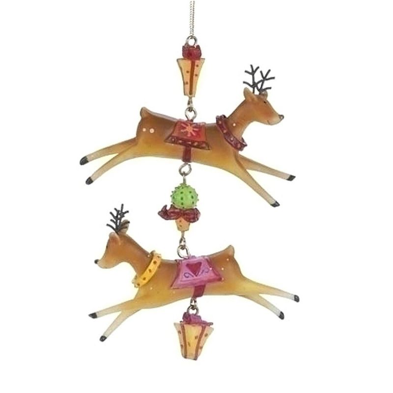 Roman 4.75" Brown and Red Double Reindeer Dangle Christmas Ornament