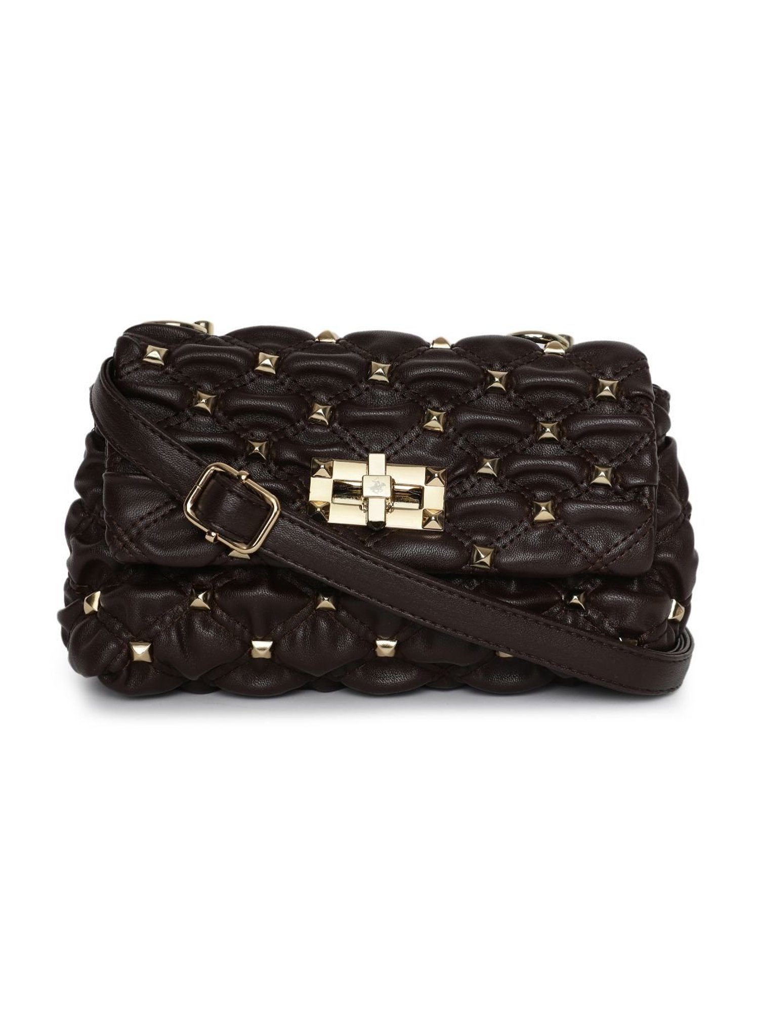 Beverly Hills Polo Club Brown Studded Medium Cross Body Bag