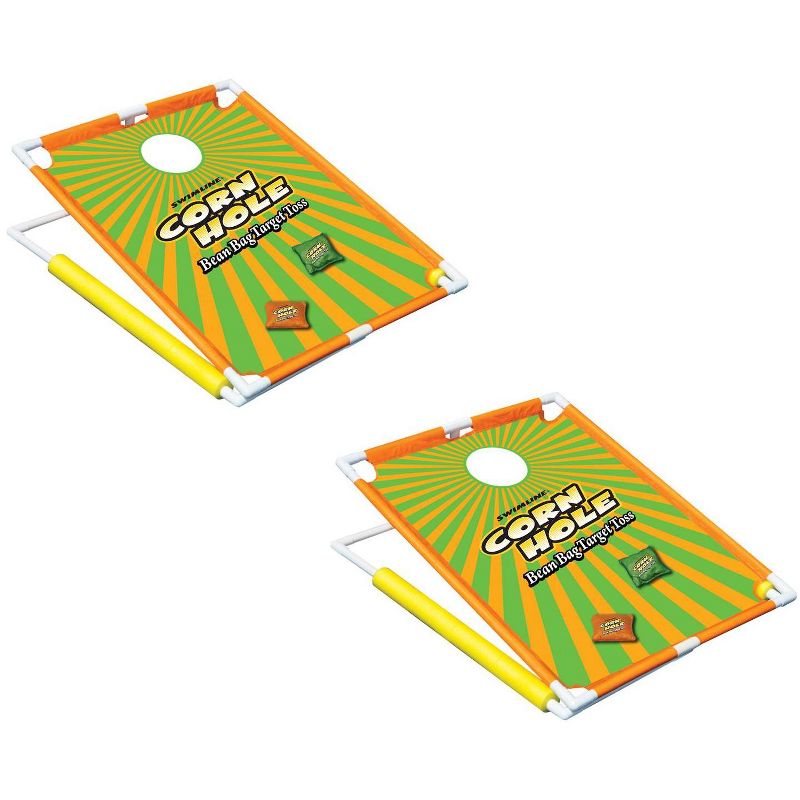 Swimline 91690 Swimming Pool Floating Cornhole Bean Bags Toss Game Set 2 Boards