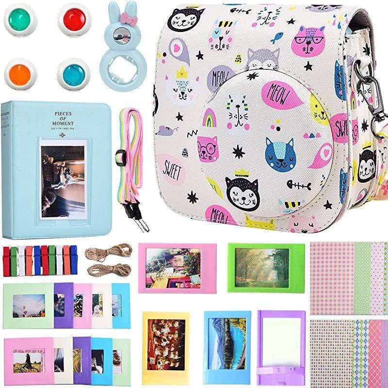 Case & Accessories Compatible with Fujifilm Instax Mini 9/8 / 8+ Instant Film Camera, Bundle Pack Include Album, Filters, Strap & Other Accessories. [Kitty,9 Items Kit] by