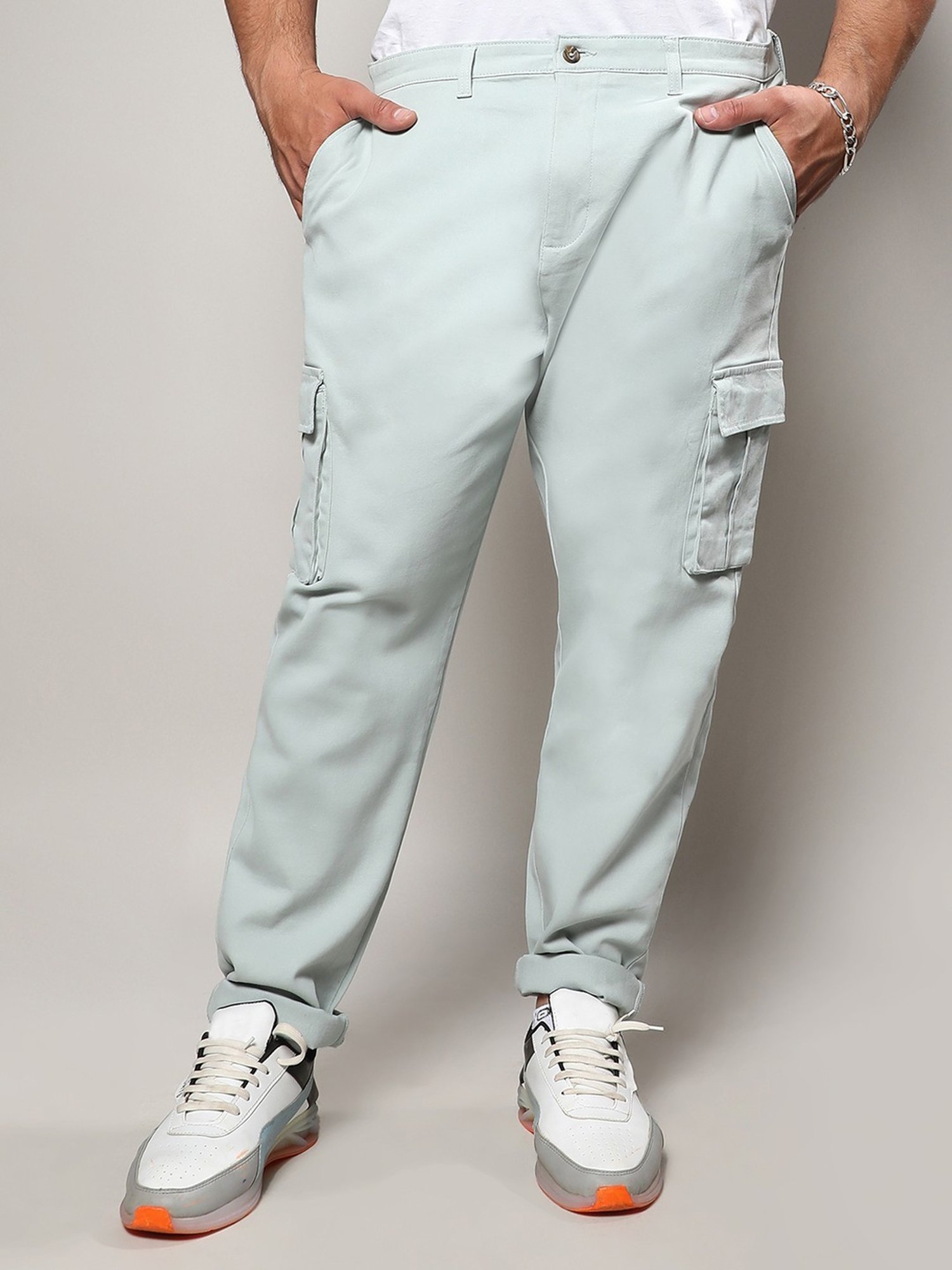 Instafab Plus Sage Green Regular Fit Plus Size Cargos