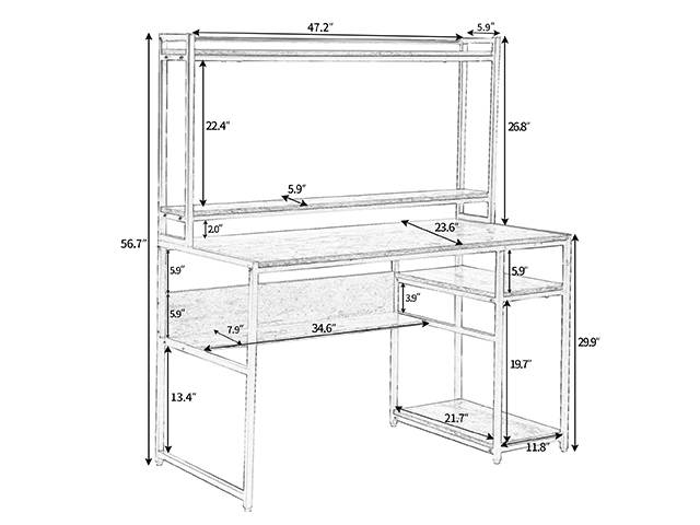Home Office Game Table Computer Desk with 2-Tier Bookshelf and Open Storage Shelf Equipped with Removable Monitor Riser,Brown,GT55