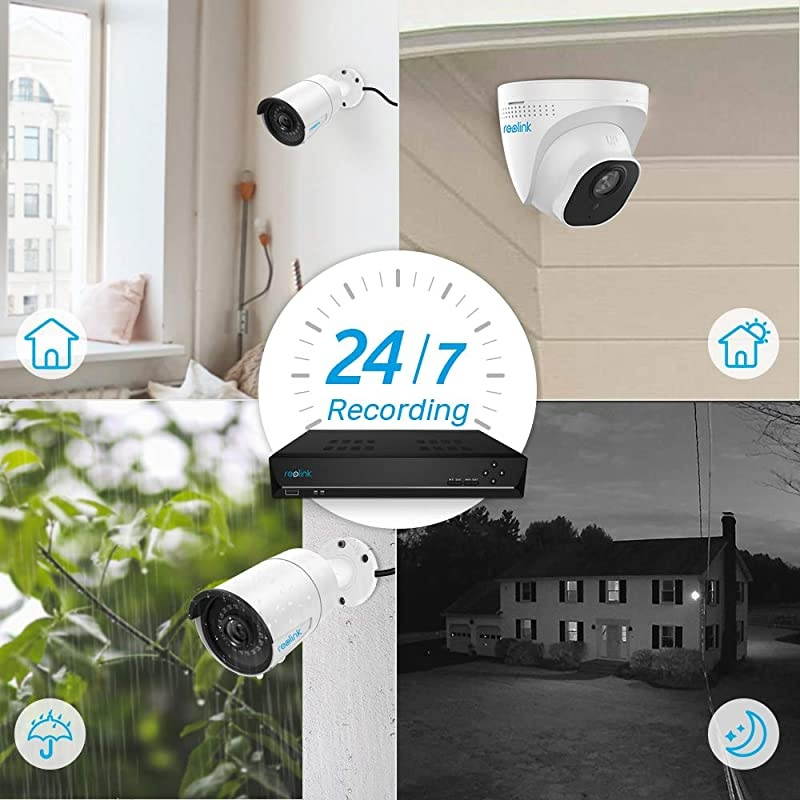 8CH 5MP PoE Home Security Camera System, 4pcs Wired 5MP Outdoor PoE IP Cameras, 8MP/4K 8-Channel NVR with 2TB HDD for 24/7 Recording