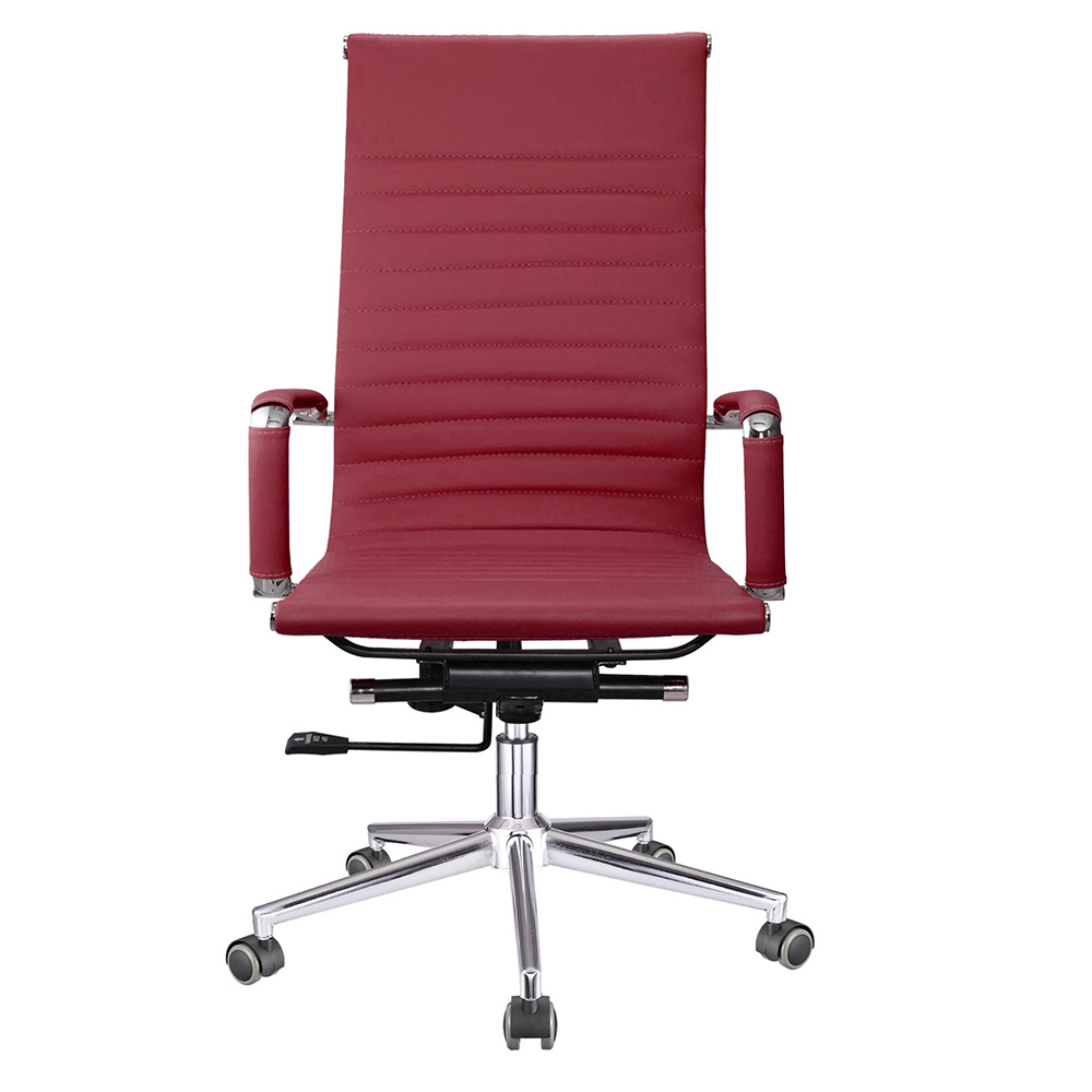 High Back Ribbed PU Leather Office Chair Executive Computer Desk Contemporary Red