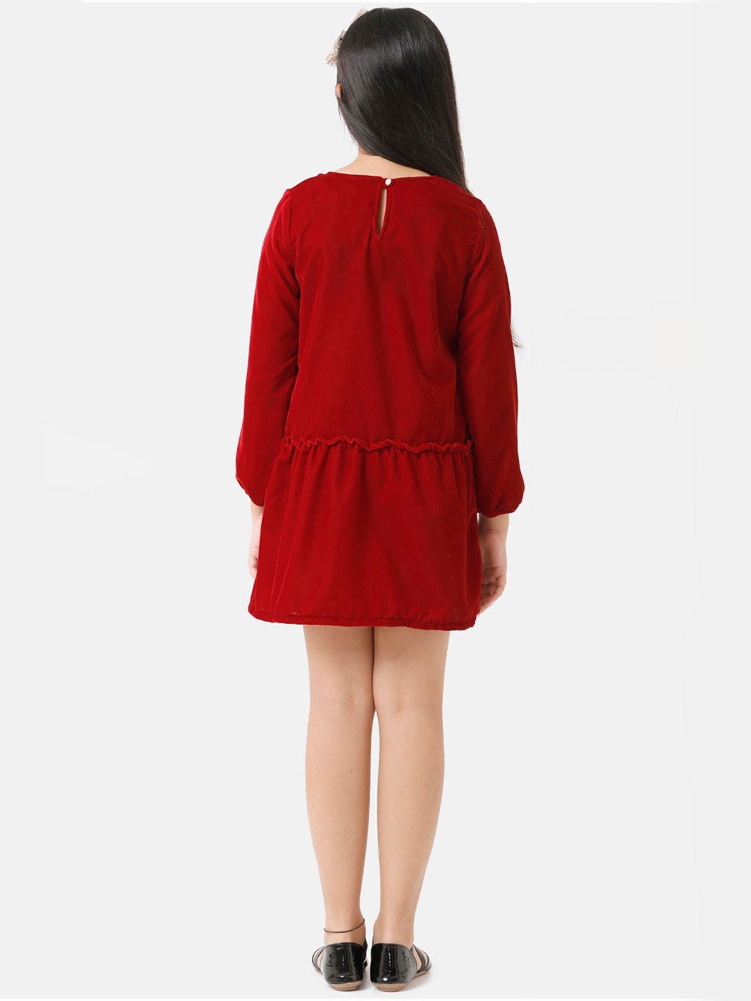 Under Fourteen Only Kids Maroon Embellished Full Sleeves Dress