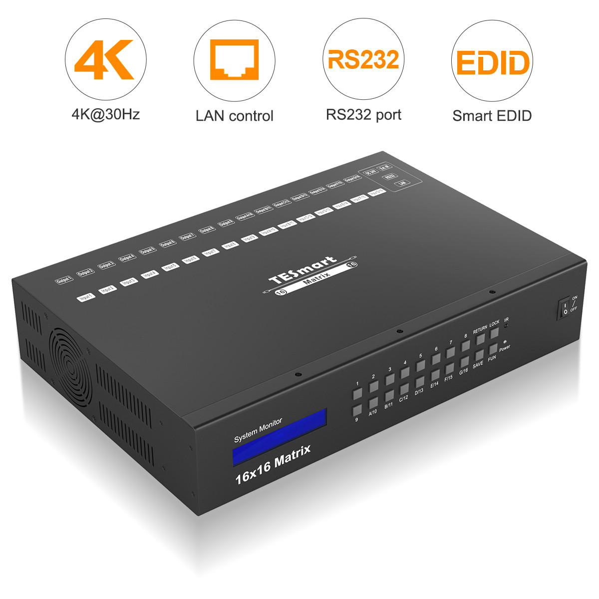 TESmart 16 inputs 16 outputs HDMI Matrix Switcher 4K 30Hz 16x16 HDMI Matrix Switch Rack-mountable 1U TCP / IP, RS-232 and IR control