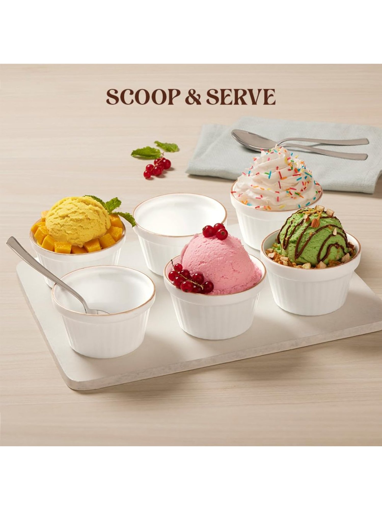 Larah by Borosil White Glass Ice Cream Bowl - Set of 6