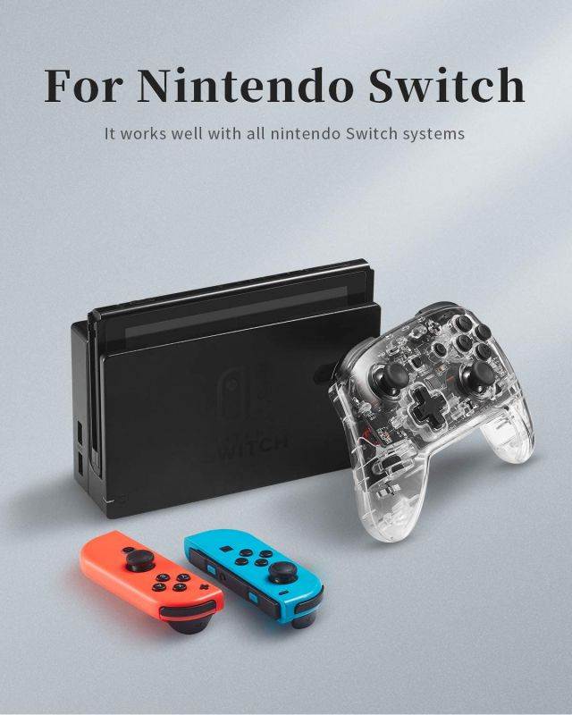 Wireless Switch Controller for Switch, Remote Pro Controller for Switch, Adjustable Turbo Vibration Motion Gyro Ergonomic, Transparent