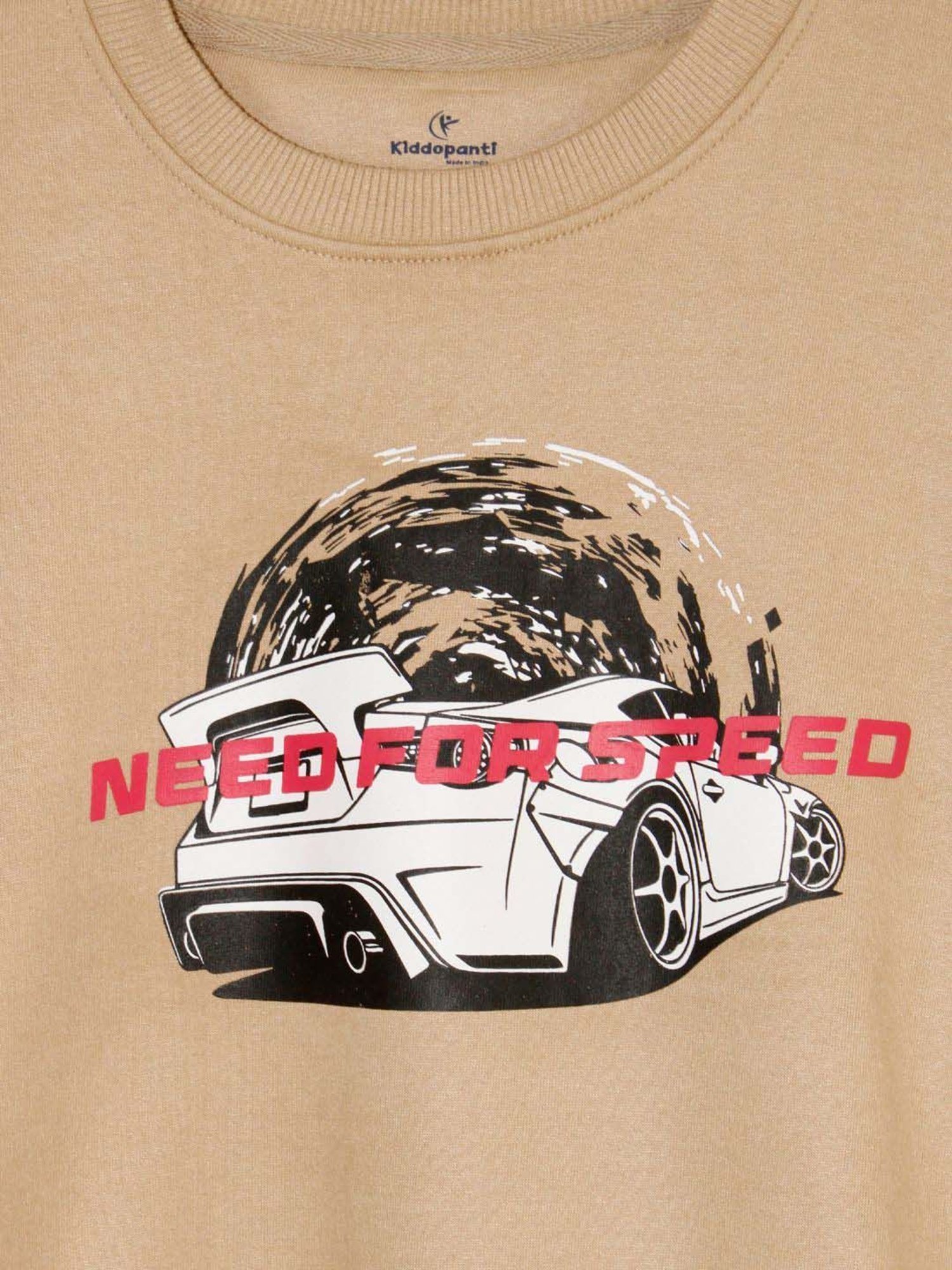 Kiddopanti Kids Beige & Brown Printed Full Sleeves Sweatshirt Set