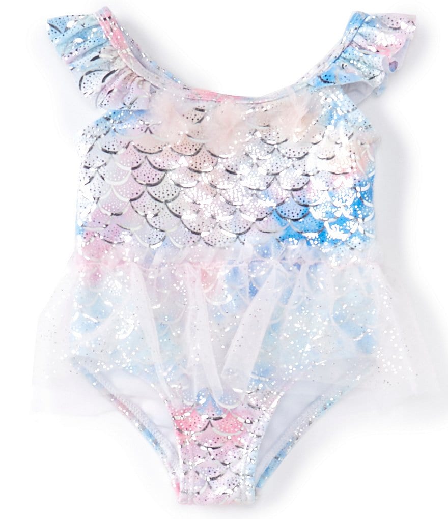 Baby Starters Baby Girls 3-24 Months Mermaid-Scales-Pattern One-Piece Swimsuit