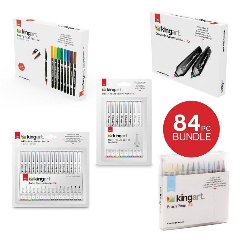 Kingart 84ct Brush Pens Inkline & Marker Set
