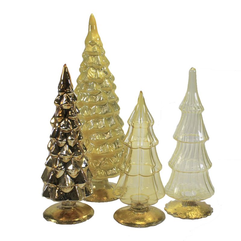 Christmas 11.0" Yellow Holiday Glass Trees Set/4 Decorate Mantle Christmas  -  Decorative Figurines