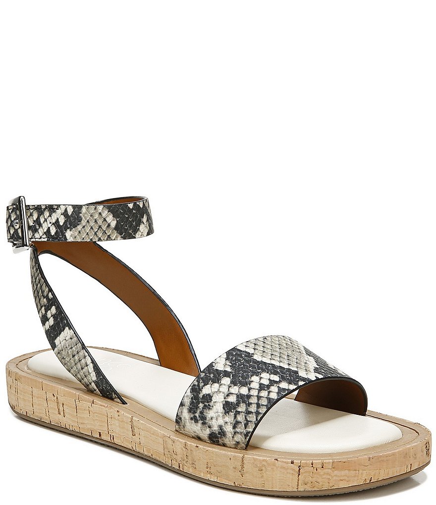 Franco Sarto Eden Snake Print Leather Ankle Strap Sandals