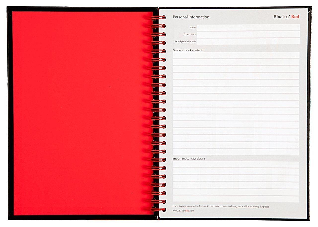 CASE OF 6 Black n' Red Twin Business Notebook, Hardcover, Wired, 8-1/4 x 5-7/8 Inches, 70 sheets/140 pages, Black (L67000)