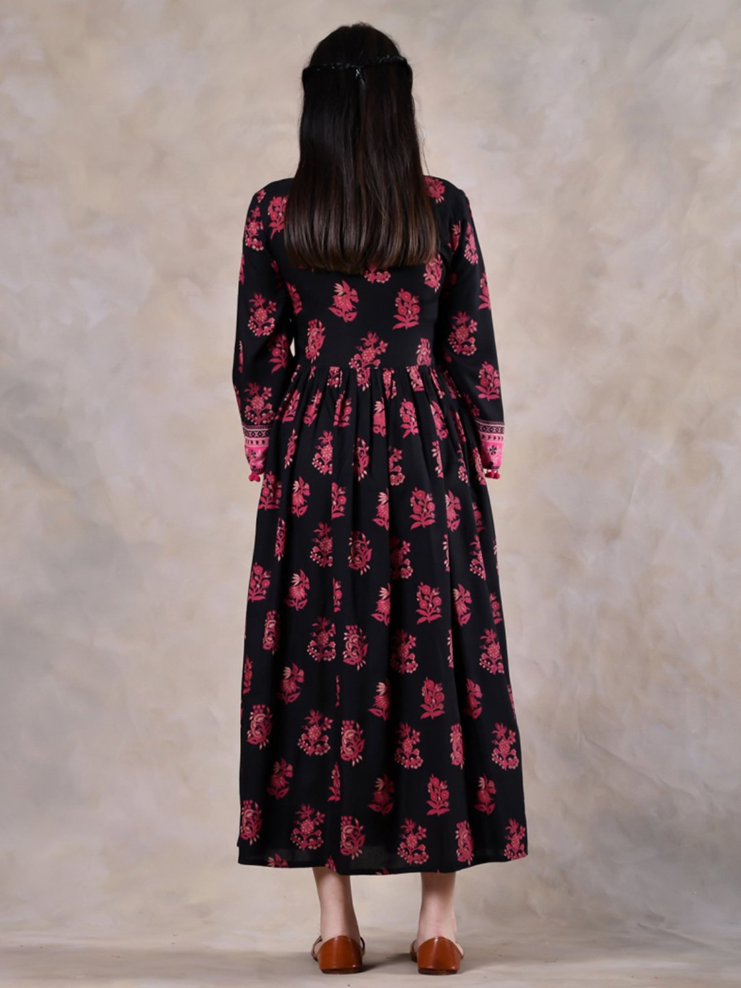 Rustorange Black Floral Print Maxi Dress