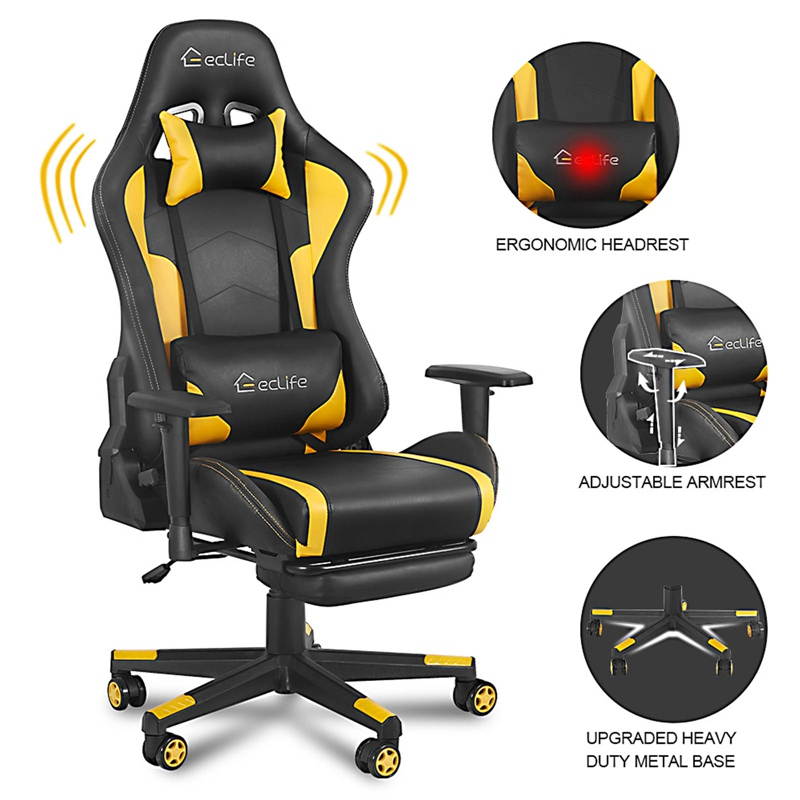 Eclife PC Gaming Chair Massage game chair/ergonomic design/office chair/Racing Style Gaming Chair/provide you with a comfortable game office environment(Yellow and Black)