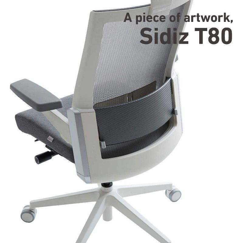 SIDIZ T80 Customizable Comfort Ergonomic Office Computer Gaming Desk Chair, Light Grey, w/ Lumbar Support, Memory Foam Seat, & 3D Adjustable Armrests