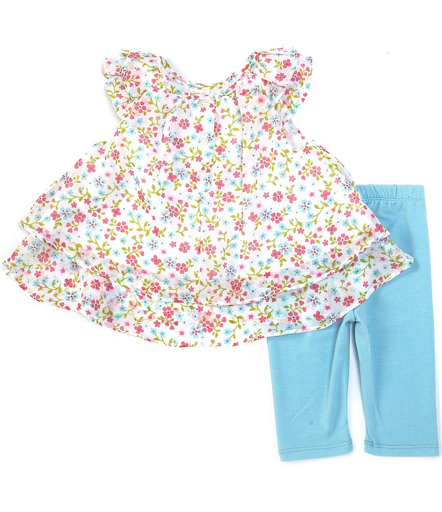 Peek Baby Girls 3-24 Months Long-Sleeve Embroidery Floral Print Babydoll Top & Pant Set