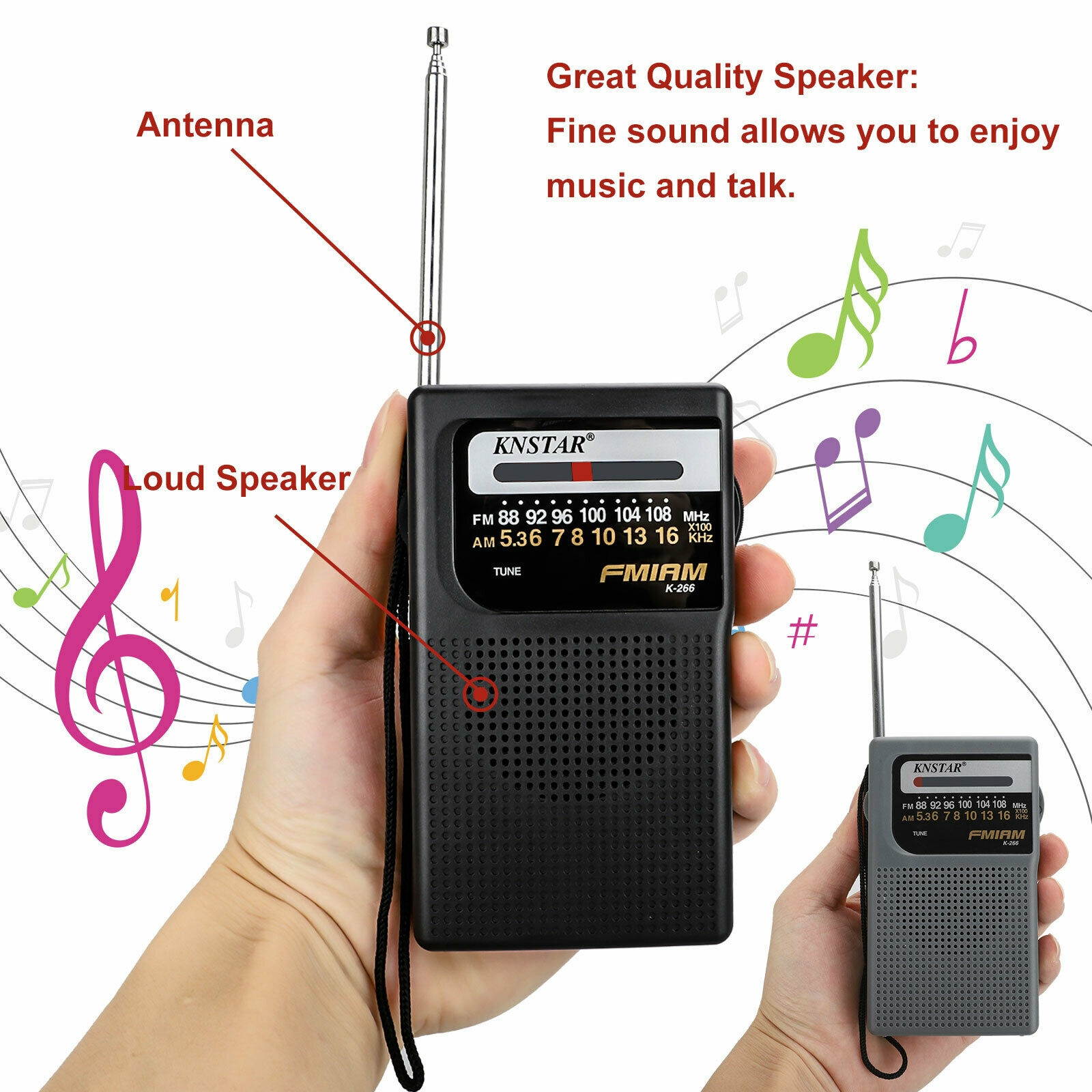 Portable AM FM Radio w/Pointer Sound MP3 Player Rechargeable Recorder Timer