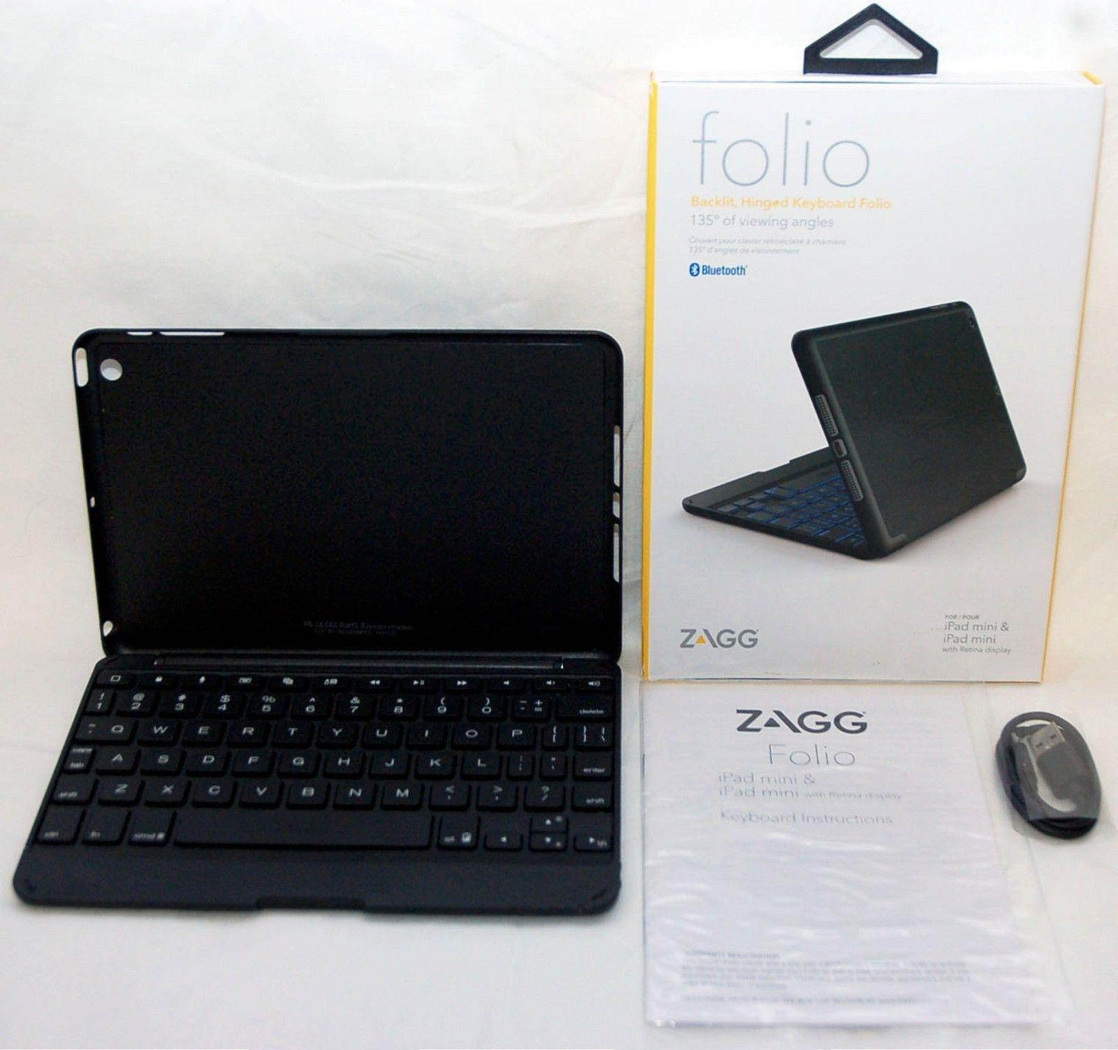 NEW Zagg Keys Folio Apple iPad Mini w/Retina Display Bluetooth Keyboard backlit