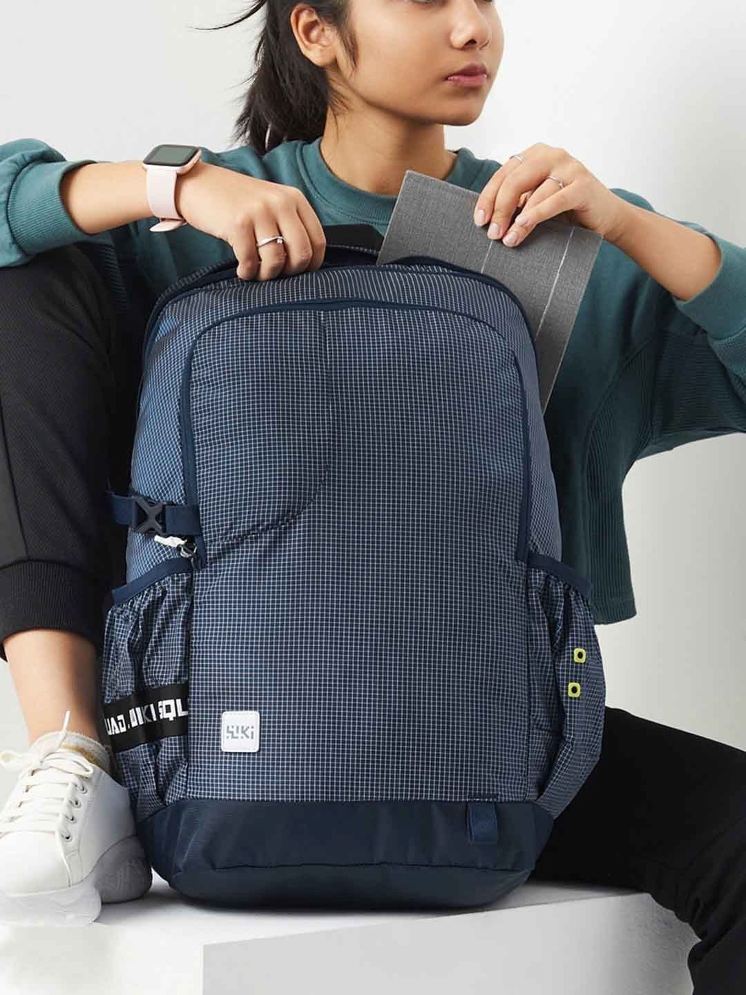 Wiki Back to School Squad 3 Navy Polyester Checks Backpack - 34 Ltrs