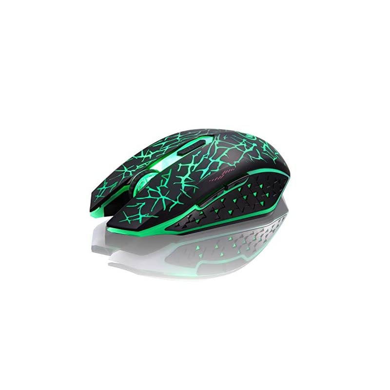 K6 Wireless Gaming Mouse Rechargeable Silent LED Optical Computer Mice with USB Receiver 3 Adjustable DPI Level and 6 Buttons Auto Sleeping Compatible LaptopPCNotebook Green Light