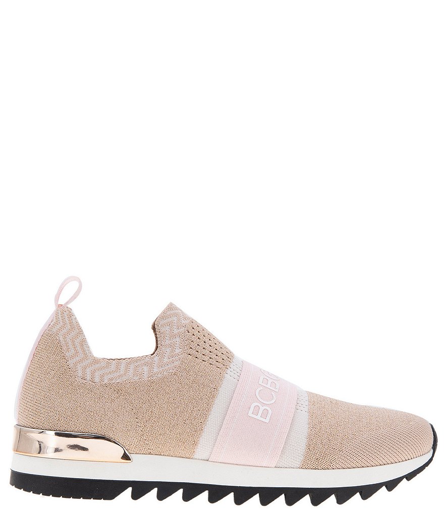 BCBGeneration Lendall Stretch Knit Fabric Logo Strap Slip On Sneakers