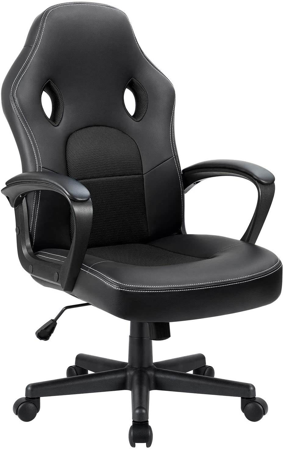 Office Desk Leather Gaming, High Back Ergonomic Adjustable Racing Task Swivel Executive Computer Chair Headrest and Lumbar Support (Black)