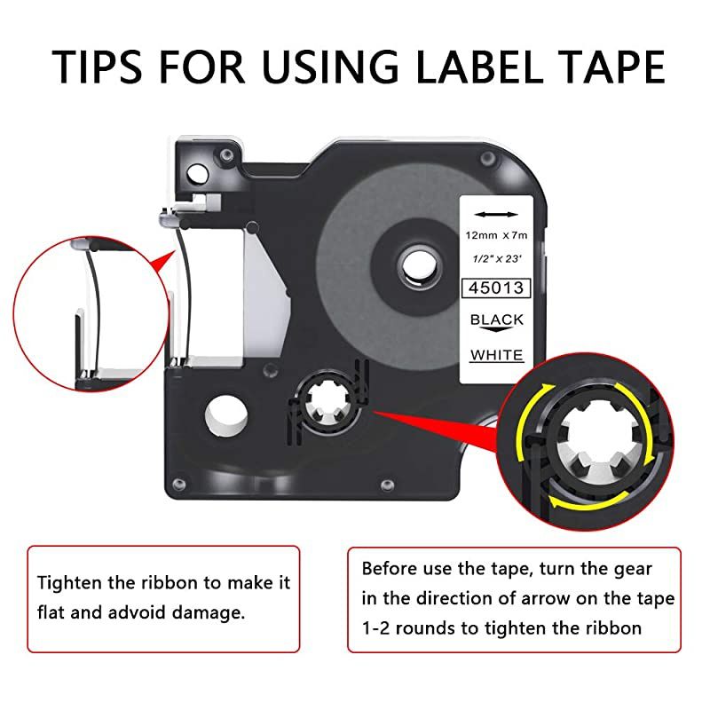 Compatible Label Tape Replace Dymo D1 Label Tape 45013 S0720530 for DYMO LabelManager 160 210D 260P 280 360D 420P 450D Label Maker12 Inch 12mm x 23 Feet 7m Black on White 5 Pack
