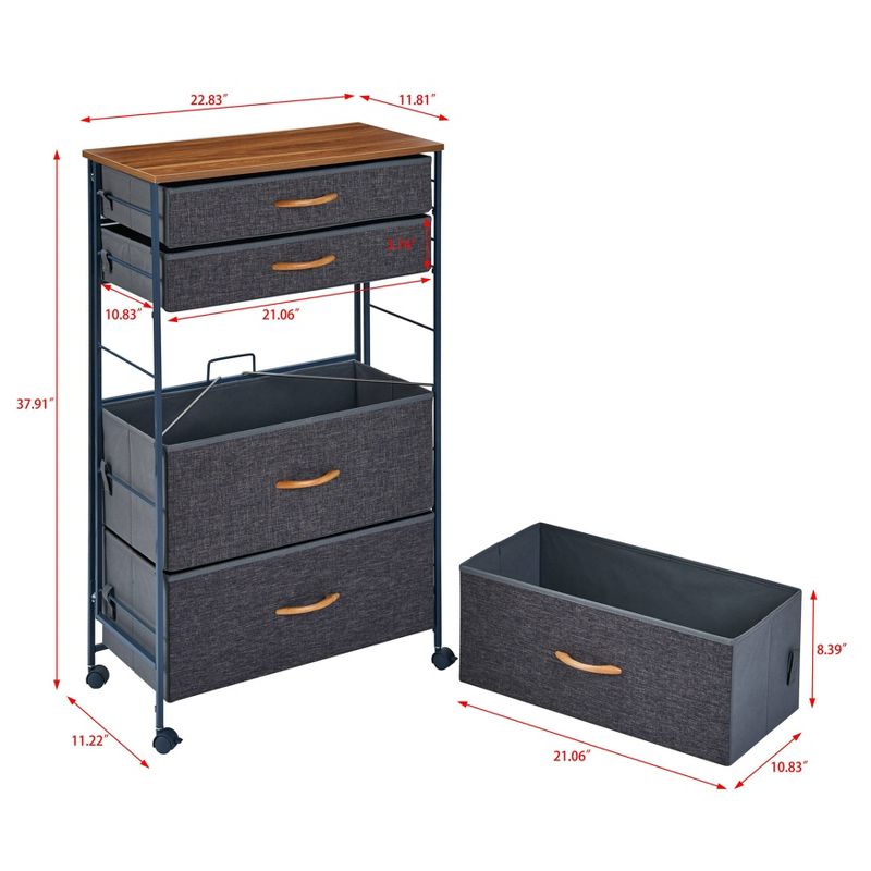 Fabric 5 Drawer Storage Dresser Chest with Caster Wheels Heather Gray - Danya B.