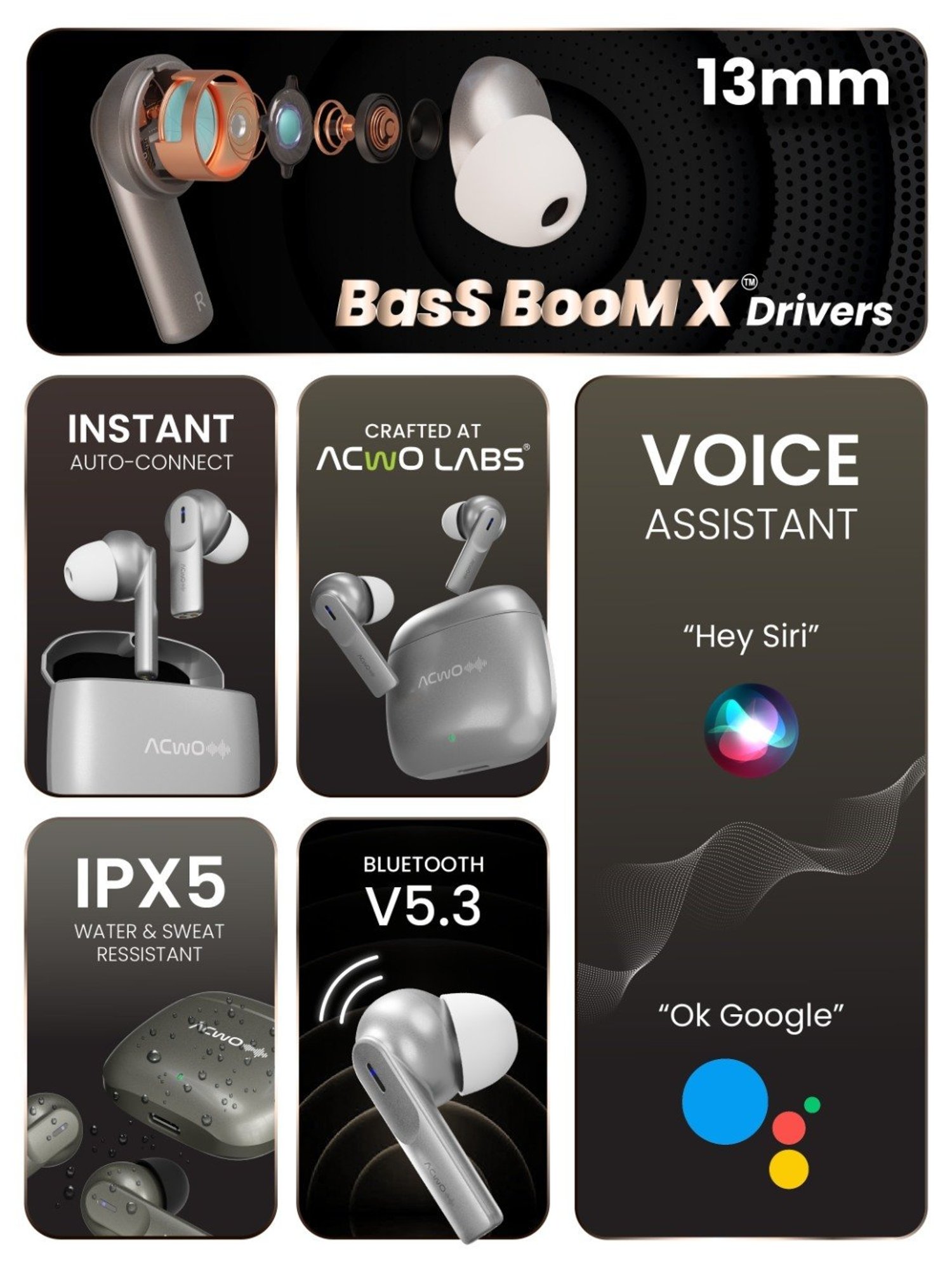 ACwO DwOTS 414 In Ear Bluetooth Earbuds TWS with Metallic Built Case (Silver, True Wireless)