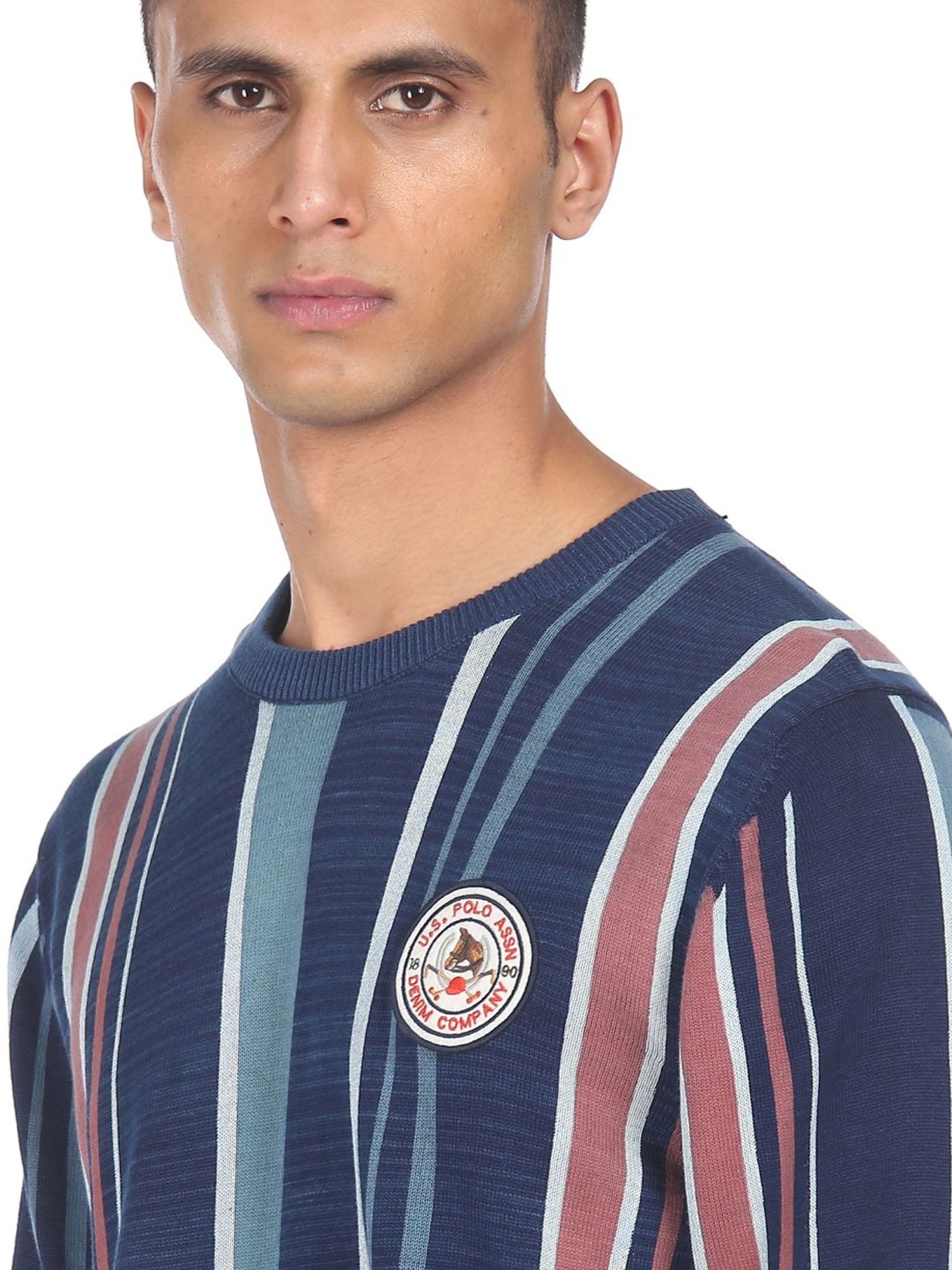 U.S. Polo Assn. Blue Regular Fit Striped Sweater