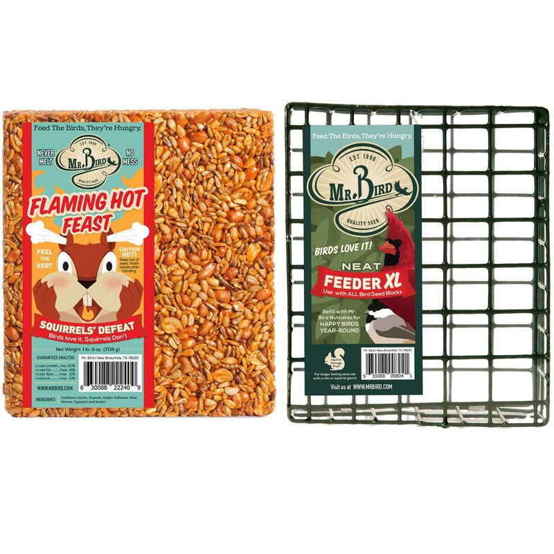 Home & Garden 8.0" Flaming Hot Feast Cake & Cage Set/2 No Mess Melt Wild Bird Mr Bird  -  Bird And Wildlife Food