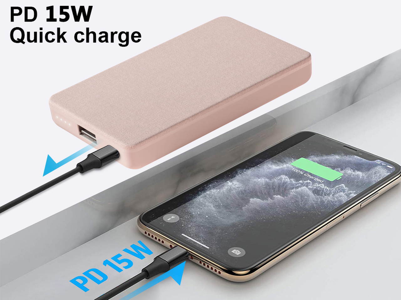 Portable Charger, Power Bank, 5000mAh Battery Pack, QI Charging Technology for iPhone 12/12 Pro / 12 Pro Max / 8 / X/XR, Samsung Galaxy, and More (Includes Type-C Dual Interface Cable) White