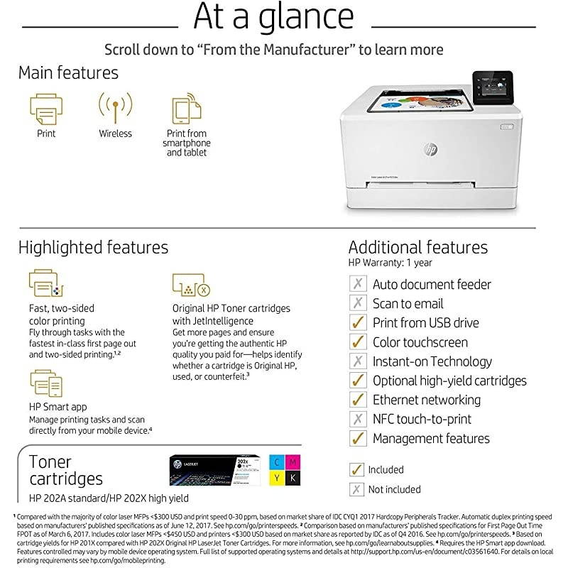 LaserJet Pro M254dw Wireless Color Laser Printer Works with Alexa T6B60A