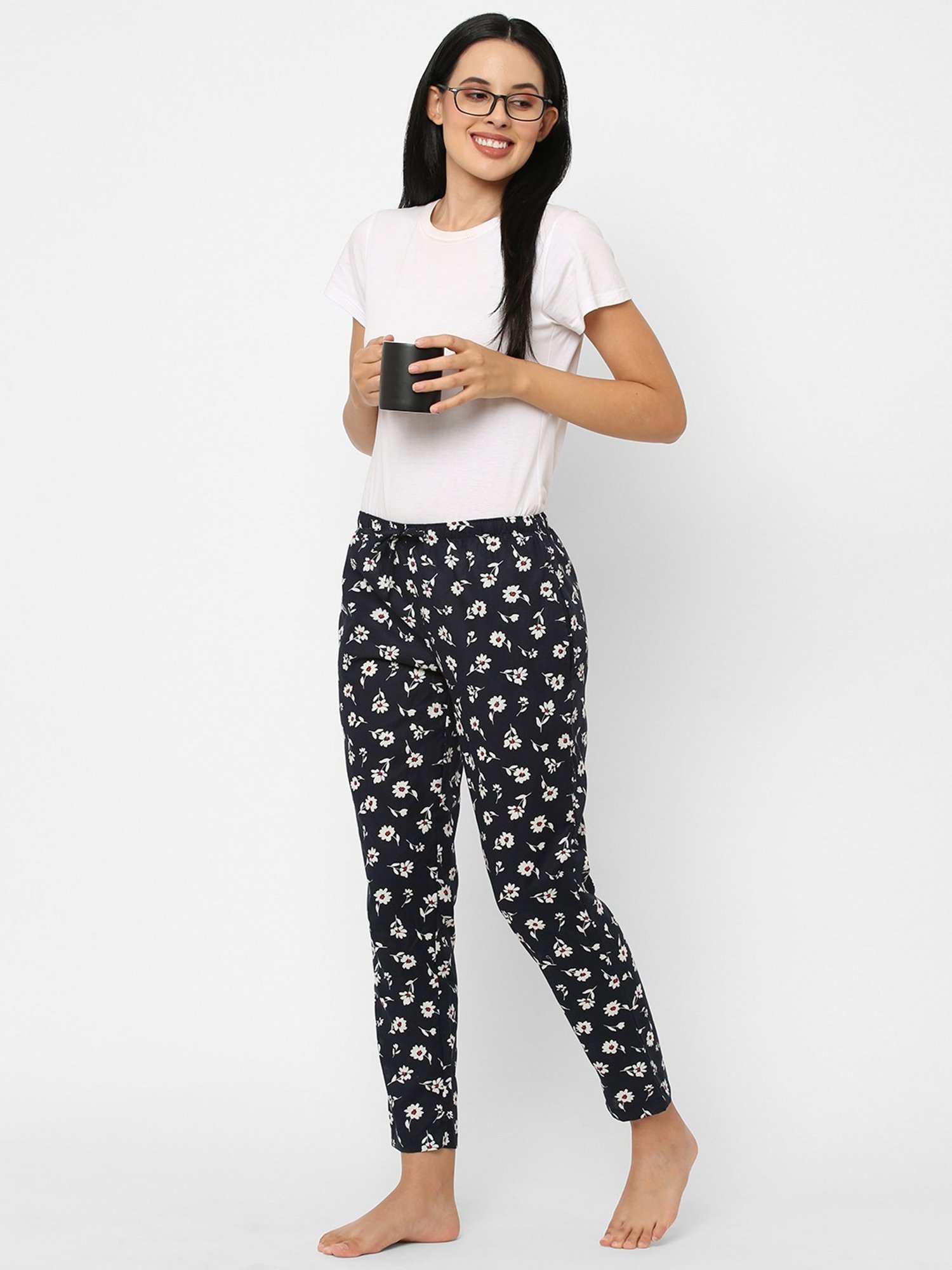 Urban Scottish Black Floral Print Lounge Pants