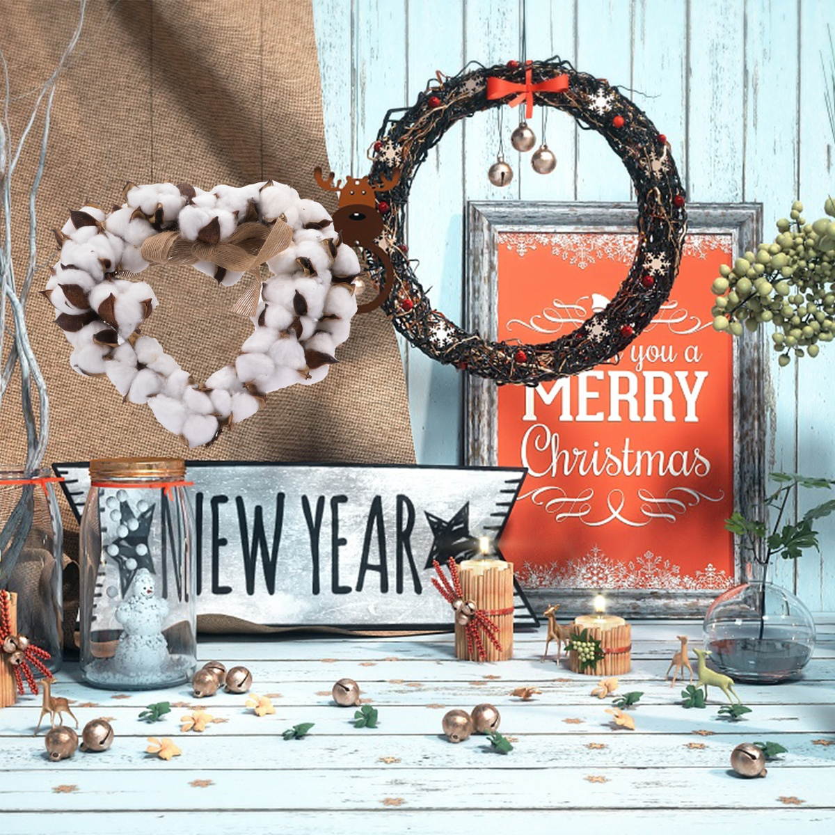 Natural Cotton Rattan Christmas Rattan Garland Garland Hanging Wreath Decor