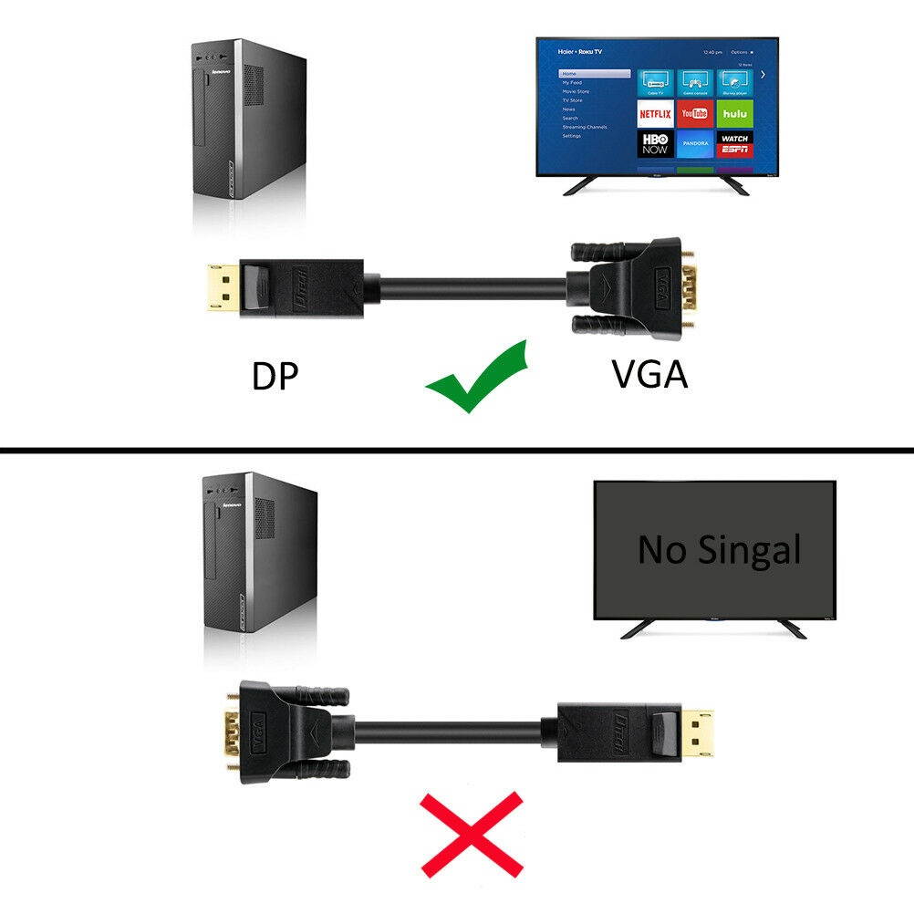 6ft DP to VGA Cable Displayport Male to VGA Male Adapter Computer Laptop Monitor
