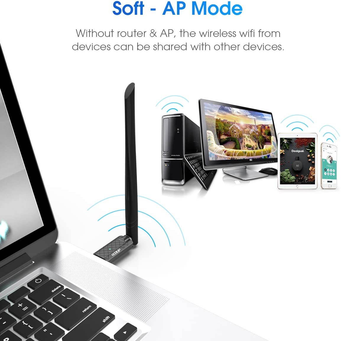 EDUP USB 3.0 WiFi Adapter 1300Mbps Dual Band Wireless Network Adapter 802.11 AC 6dBi Antenna for Desktop PC Wi-Fi Dongle Compatible Windows 10/7 /8/8.1 /XP Mac OS X 10.6-10.15
