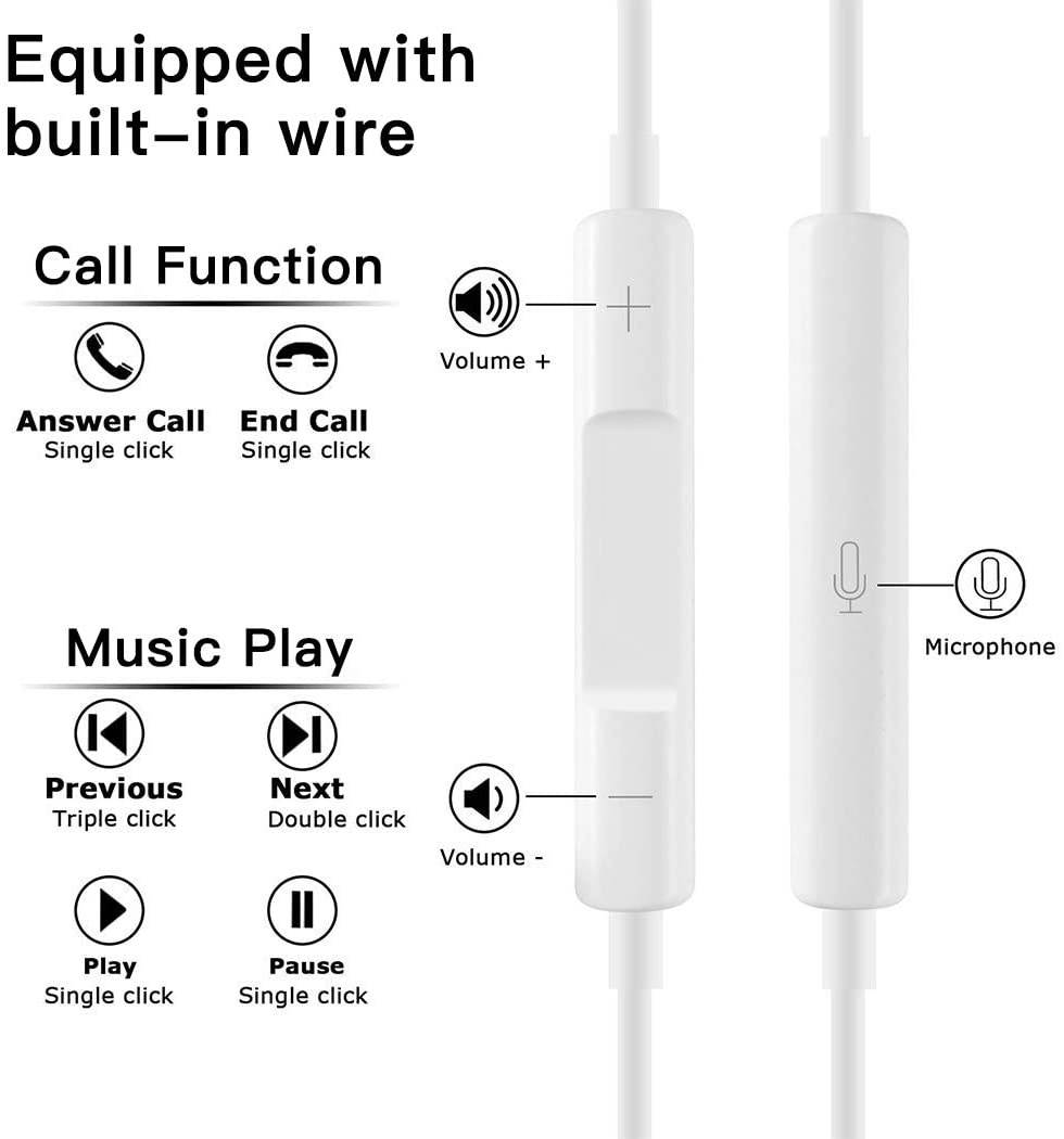 Lightning Earbuds MFi Certified Earphones Headphones with Microphone and Volume Control Noise Isolating Headset Compatible with iPhone XS/Max/XR/X/8/Plus/7 and iOS 10/11/12(White)