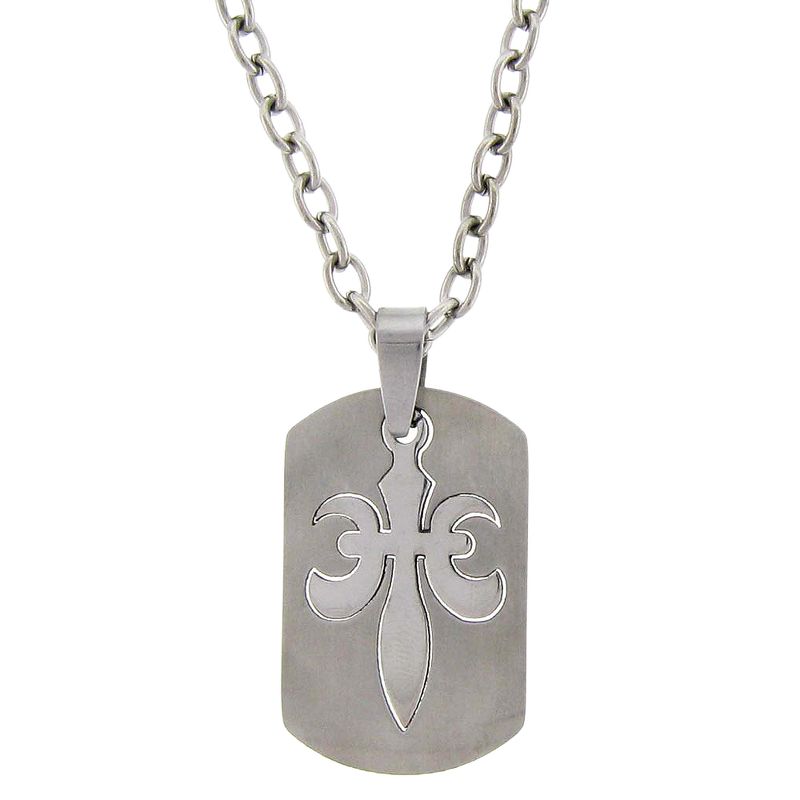 Men's Stainless Steel Fleur De Lis Dog Tag Necklace
