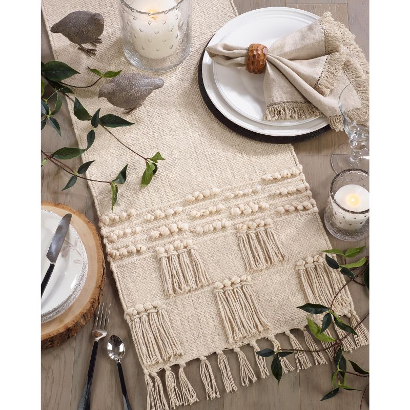 Saro Lifestyle Tassel Moroccan Runner, 16"x72", Ivory
