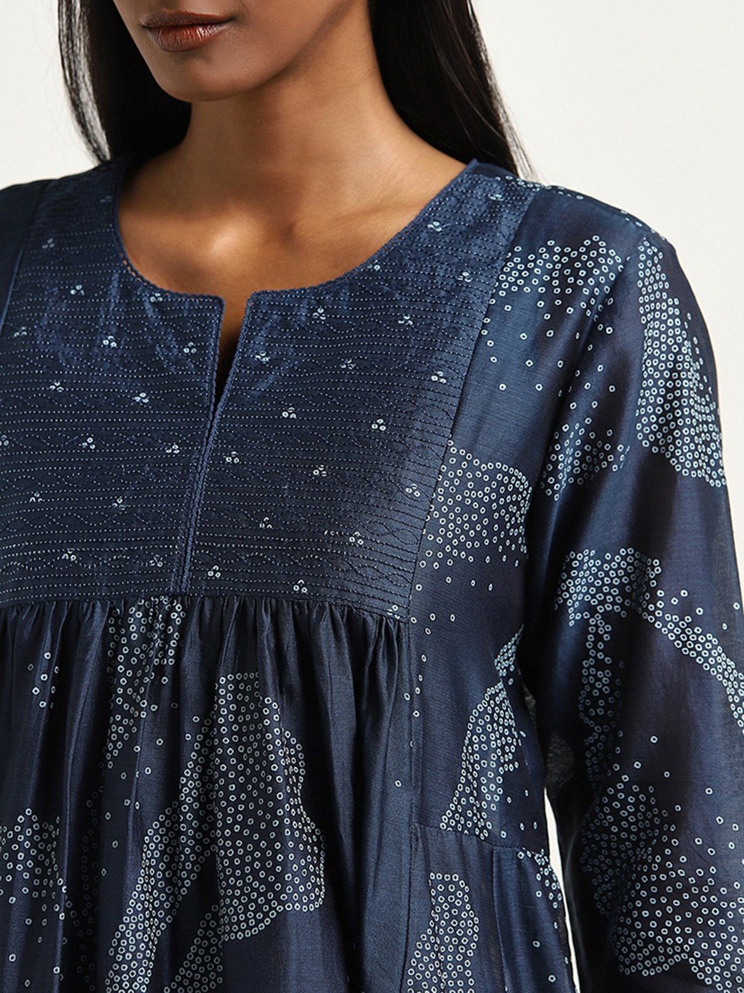 Zuba by Westside Indigo Flower Fit-and-Flare Kurta with Camisole Set