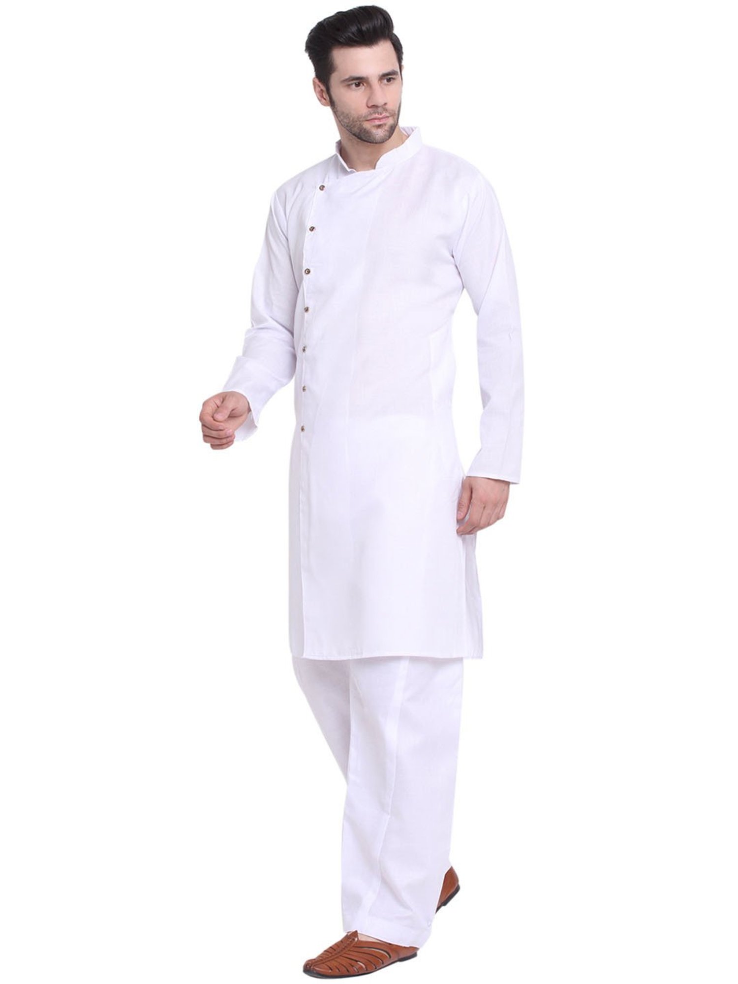Benstoke White Regular Fit Angrakha Kurta & Pyjamas Set